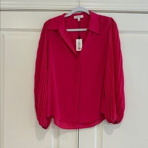 Milly Pomegranate Lina Solid Pleat Blouse.